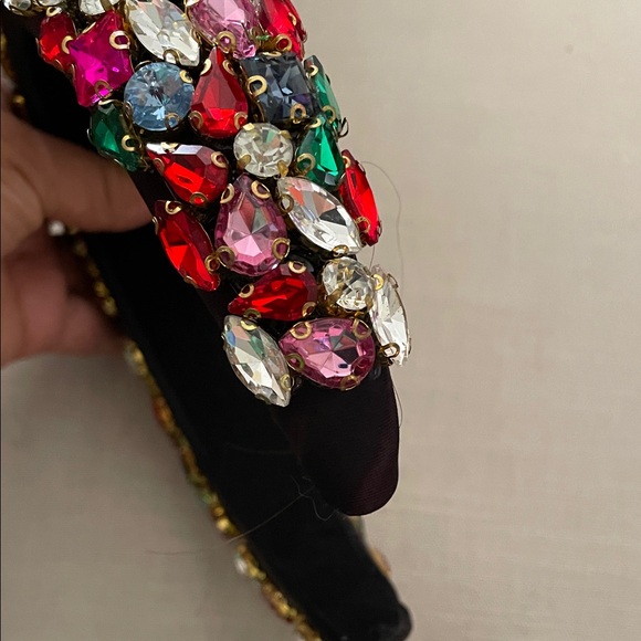 Embellished Black Headband with Multicolor Gems - Picture 3 of 4